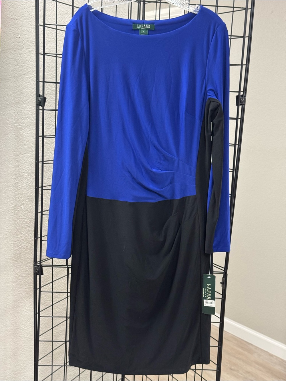 Lauren Ralph Royal Blue and Black Long Sleeve Colorblock pit 22” L 40” NWT
